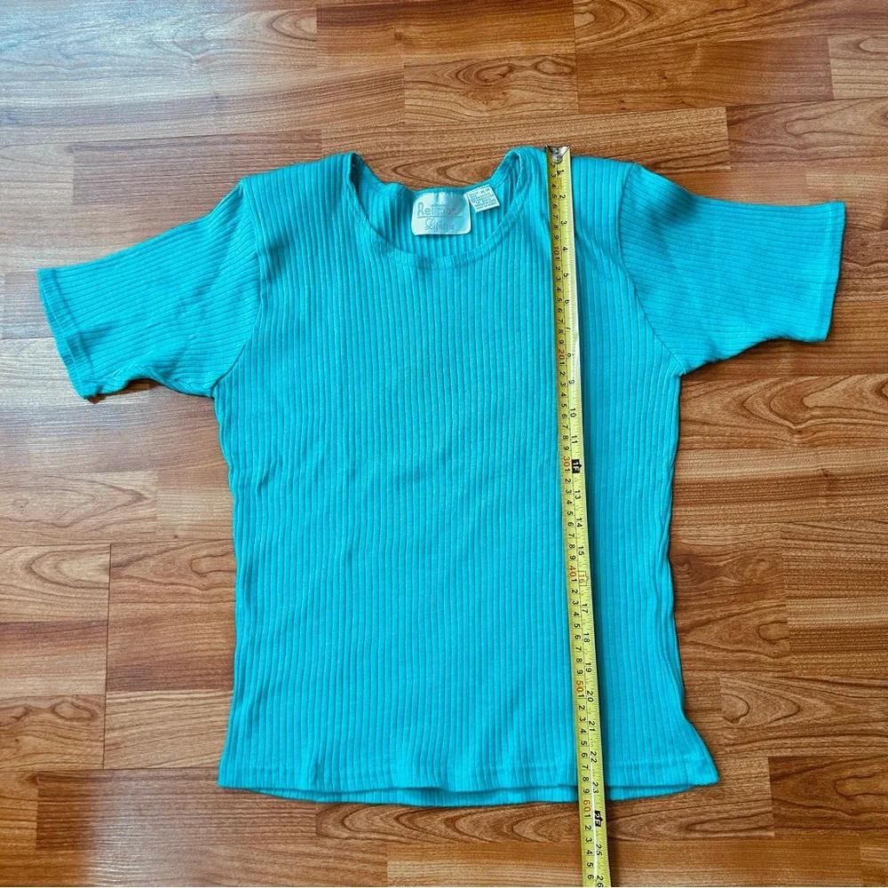 4/$15 Reitmans aqua t-shirt ribbed top - Picture 4 of 6